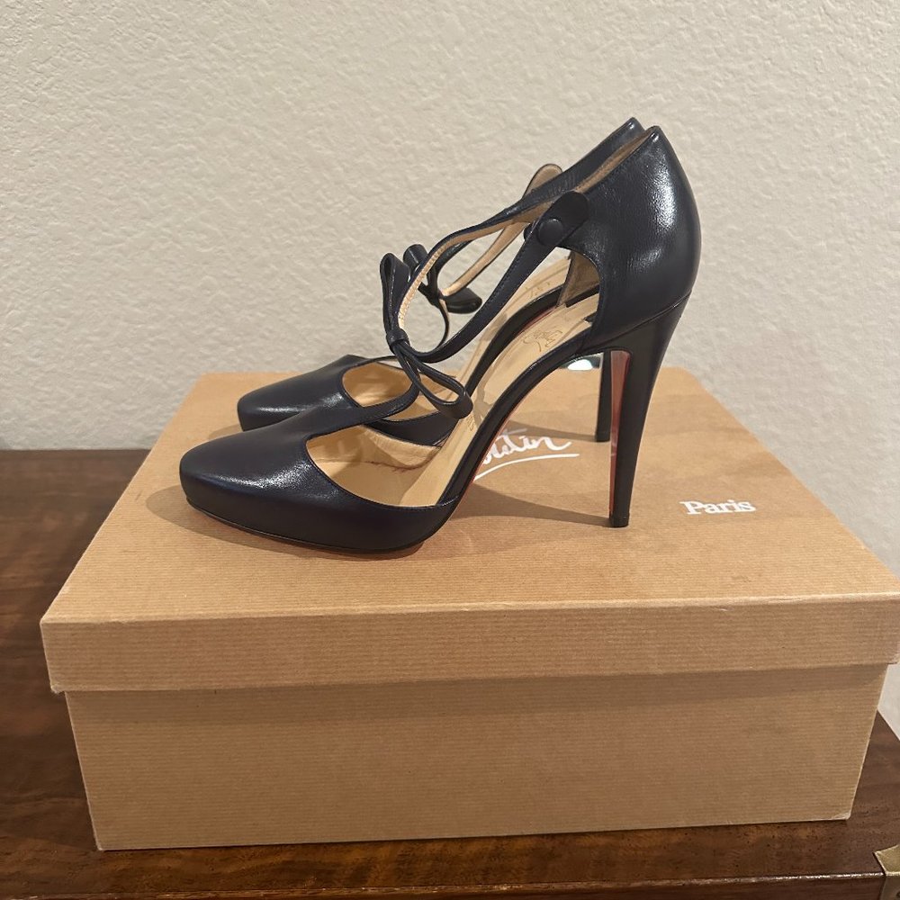 Never-Worn Christian Louboutin Navy T-Strap Heels